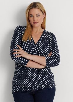 pöttyös surplice jersey felső 2680484594 nők Ralph Lauren sötétkék/krém