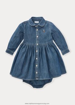 ráncolt farmer ingdress & bloomer 2680487852 baba Ralph Lauren indigókék