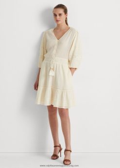 ráncos pamutblúzos ujjú ruha 2680484099 nők Ralph Lauren mascarpone krém