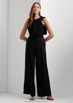 redős vászonkeverék twill széles szárú nadrág 2680483880 nők Ralph Lauren fekete