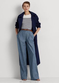 redőzött chambray széles szárú nadrág 2680484825 nők Ralph Lauren berill kék mosás