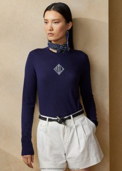 rl kasmír pulóver 2680483477 nők Ralph Lauren lux sötétkék/fehér