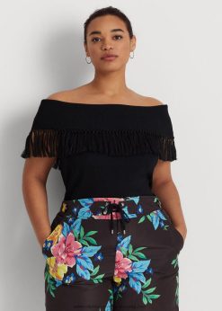 rojtokkal szegélyezett vállfelső 2680484536 nők Ralph Lauren fekete