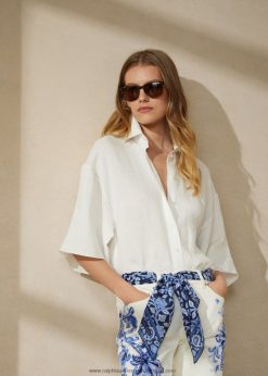 soloman vászonblúz 2680489316 nők Ralph Lauren kerámia fehér