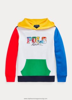 színes blokkolt logós polár kapucnis pulcsi 2680486167 gyerekek Ralph Lauren fehér multi