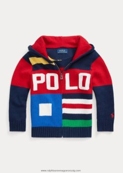 színes blokkolt pamut teljes cipzáras pulóver 2680486478 gyerekek Ralph Lauren rafinált haditengerészeti multi