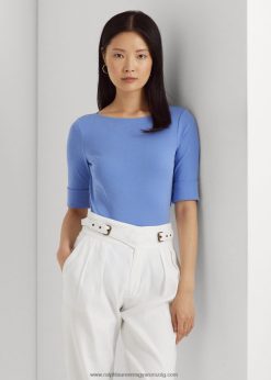 sztreccs pamut csónaknyak felső 2680484403 nők Ralph Lauren kék köd