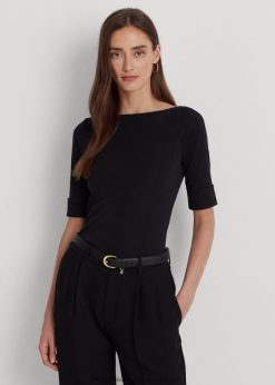 sztreccs pamut csónaknyakú póló 2680483940 nők Ralph Lauren fekete