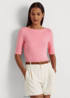 sztreccs pamut csónaknyakú póló 2680483942 nők Ralph Lauren medence melletti rózsa