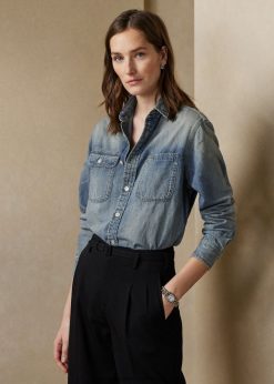 tamia pamut-vászon farmer ing 2680483467 nők Ralph Lauren világos indigó