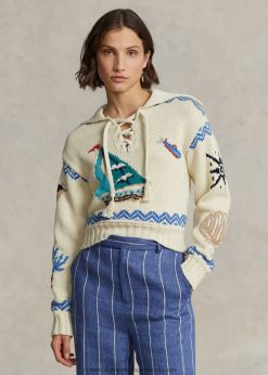 tengeri motívumú pamutkeverék pulóver 2680483080 nők Ralph Lauren krém multi