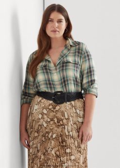 túlméretes kockás twill ing 2680484771 nők Ralph Lauren kék/zöld multi