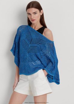 túlméretezett pamutkeverék hálós pulóver 2680483934 nők Ralph Lauren kék márga