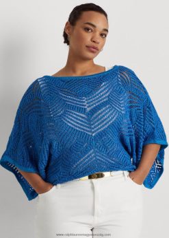 túlméretezett pamutkeverék hálós pulóver 2680484564 nők Ralph Lauren kék márga