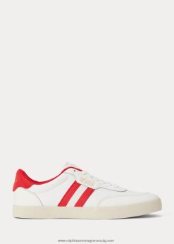 udvari bőr borítású alacsony szárú tornacipő 2680481982 férfiak Ralph Lauren törtfehér/piros