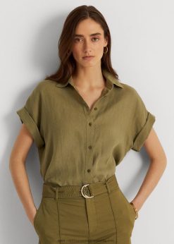 vászon dolmányujjú ing 2680483782 nők Ralph Lauren olíva páfrány