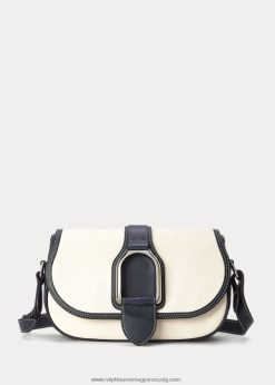 vászon és borjúbőr welington válltáska 2680485274 nők Ralph Lauren természetes/tengerészet