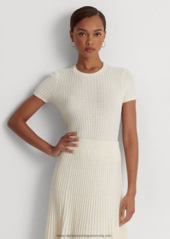 vászon-pamut rövid ujjú pulóver 2680483948 nők Ralph Lauren mascarpone krém