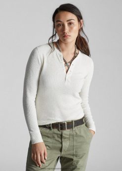 vékony gofri kötött pamut henley 2680489380 nők Ralph Lauren papír fehér