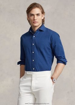 vékony szabású twill ing 268048795 férfiak Ralph Lauren indigó