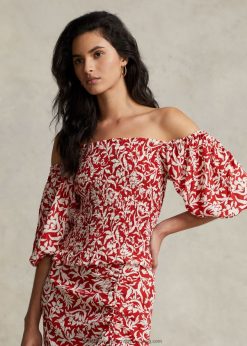 virágos blúzos ujjú smocked krepp felső 2680489189 nők Ralph Lauren tavaszi liliom virágos