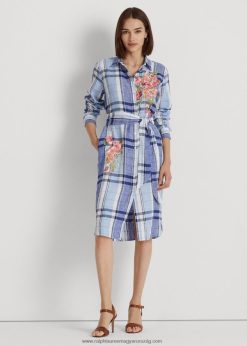 virágos és kockás vászon ingruha 2680484455 nők Ralph Lauren kék fehér