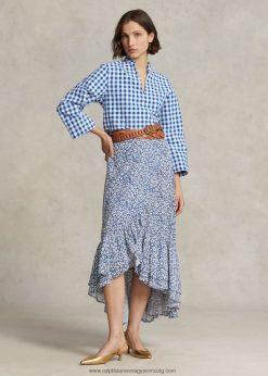 virágos fodros krepp szoknya 2680483087 nők Ralph Lauren kék ditsy virágos