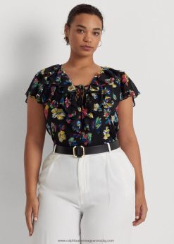 virágos fodros szegélyű georgette blúz 2680484557 nők Ralph Lauren fekete multi