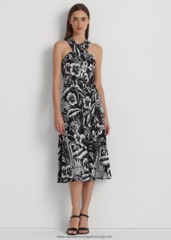 virágos georgette kötőfék ruha 2680483921 nők Ralph Lauren fekete-fehér