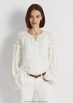 virágos jacquard blúz ujjú ing 2680484342 nők Ralph Lauren fehér