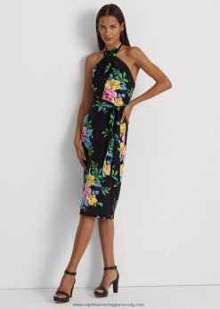 virágos jersey kötőfék ruha 2680484340 nők Ralph Lauren fekete multi