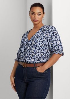 virágos krepp blúz 2680484666 nők Ralph Lauren kék multi