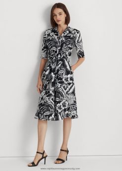 virágos nyakkendős vászon ingruha 2680483882 nők Ralph Lauren fekete-fehér