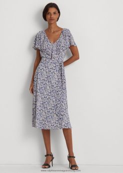 virágos öves buborékos krepp ruha 2680484098 nők Ralph Lauren kék/krém/rózsaszín