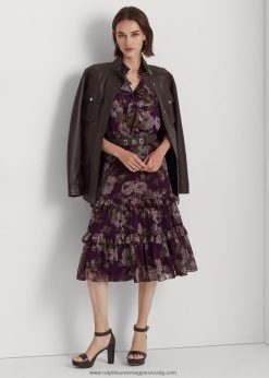 virágos öves ráncos georgette ruha 2680489588 nők Ralph Lauren lila multi