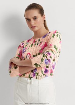 virágos pamut kábelkötésű pulóver 2680484057 nők Ralph Lauren rózsaszín multi
