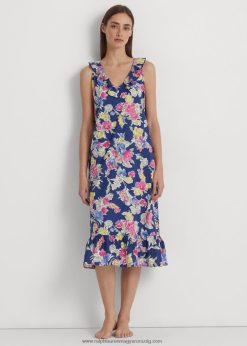 virágos pamutkeverék balett hálóing 2680483977 nők Ralph Lauren sötétkék nyomat