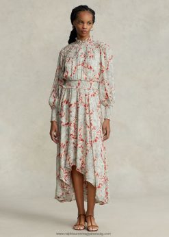 virágos ráncos georgette ruha 2680483222 nők Ralph Lauren bazsalikom virágos