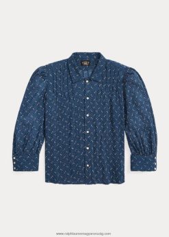 virágos ráncos pamut voile blúz 2680483652 nők Ralph Lauren kék