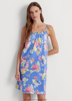 virágos szatén ujjatlan hálóing 2680489416 nők Ralph Lauren kék virágos