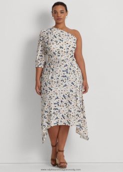 virágos sztreccs dzsörzé vállú ruha 2680484693 nők Ralph Lauren kék multi