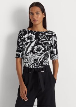 virágos sztreccs pamut póló 2680484346 nők Ralph Lauren fekete-fehér