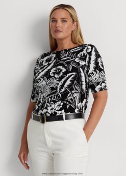 virágos sztreccs pamut póló 2680484526 nők Ralph Lauren fekete-fehér