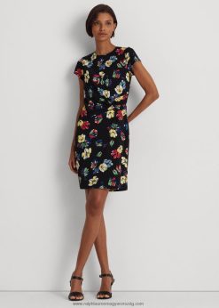 virágos sztreccs trikó rövid ujjú ruha 2680484354 nők Ralph Lauren fekete multi