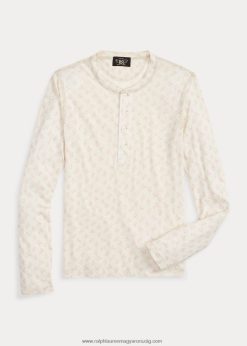 virágos vászon-pamut dzsörzé henley 2680483646 nők Ralph Lauren törtfehér/piros