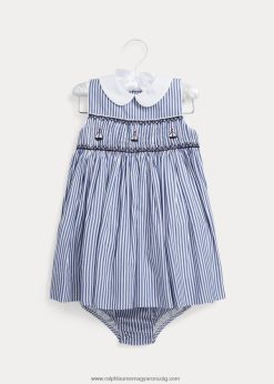 vitorlás pamut poplin ruha & bloomer 2680487867 baba Ralph Lauren sötétkék/fehér