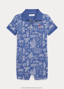 vitorlásmintás pamuthálós polo shortall 2680488141 baba Ralph Lauren vitorlás kék nyomtatás
