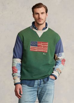zászló patchwork-ujjú polár pulóver 2680481371 férfiak Ralph Lauren veranó zöld