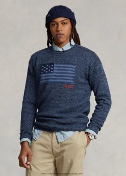 zászlós pamut nyakú pulóver 2680481085 férfiak Ralph Lauren kék márga