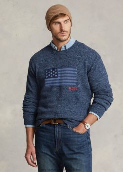 zászlós pamut nyakú pulóver 2680481807 férfiak Ralph Lauren kék márga